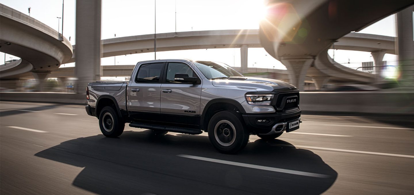 The 2022 Ram 1500 parked on a dusty desert road.