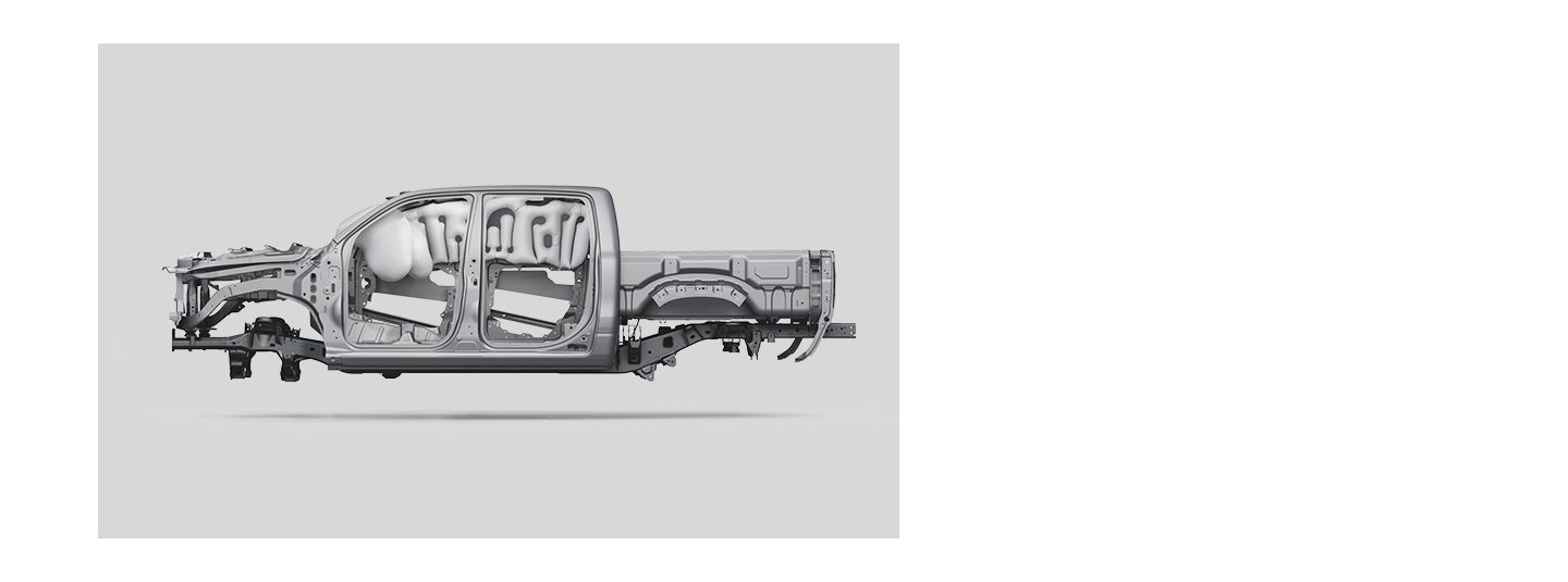 An under-the-skin profile view of the frame and safety features on a 2020 Ram 1500.