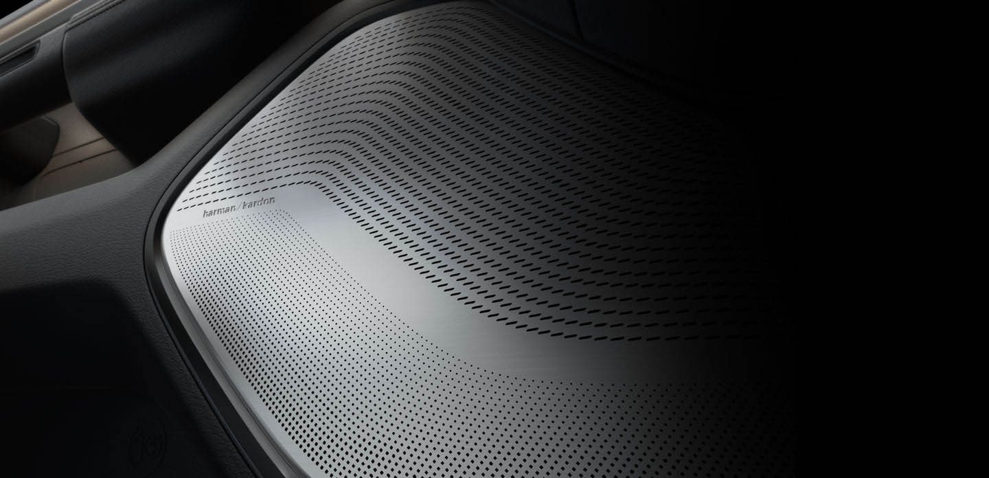 A close-up of a Harman Kardon speaker on the 2020 Ram 1500.