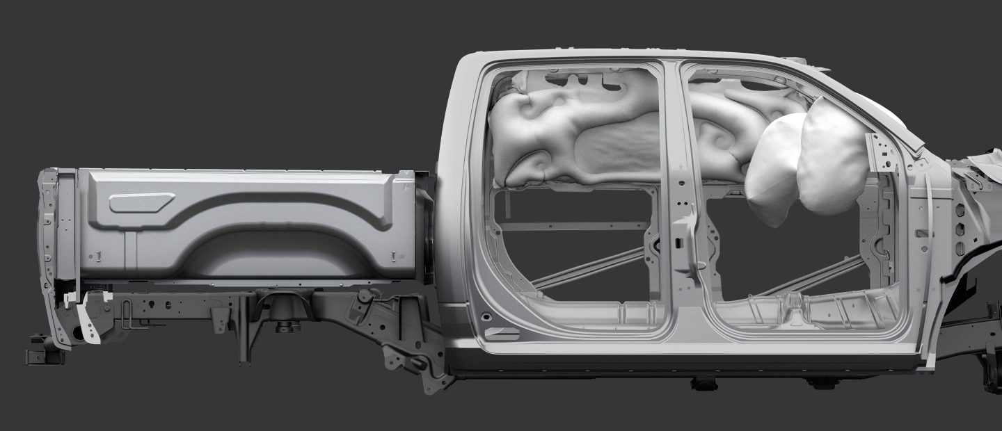 An under-the-skin illustration of the 2022 Ram 1500 Classic, showing the positioning of the airbags in the cabin.