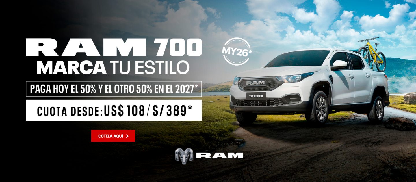 RAM 700 color blanco cargando una bicicleta en un valle